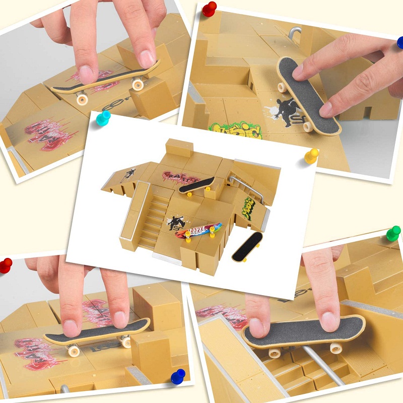 Avis - KidsHobby Mini Finger Skateboard Ramp Park Kit avec 8 Finger Board Site Skate Parties et 3 Planches à Doigts (Jaune Foncé)